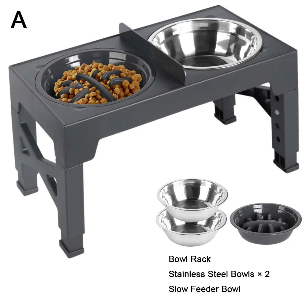 Foldable Elevated Dog Feeder Bowls 5-Height Adjustable Raised Stand with Bowls Foldable Food Stand for Small Medium Large Dogs