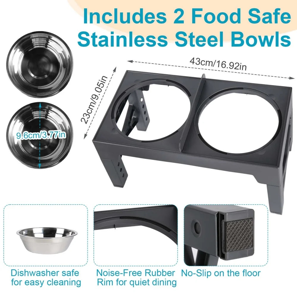 Foldable Elevated Dog Feeder Bowls 5-Height Adjustable Raised Stand with Bowls Foldable Food Stand for Small Medium Large Dogs