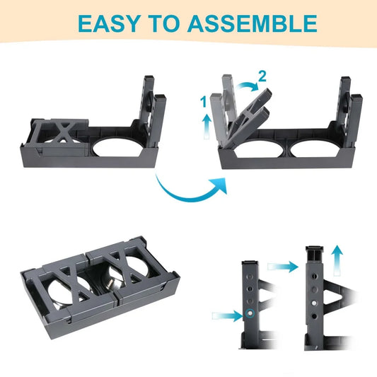 Foldable Elevated Dog Feeder Bowls 5-Height Adjustable Raised Stand with Bowls Foldable Food Stand for Small Medium Large Dogs