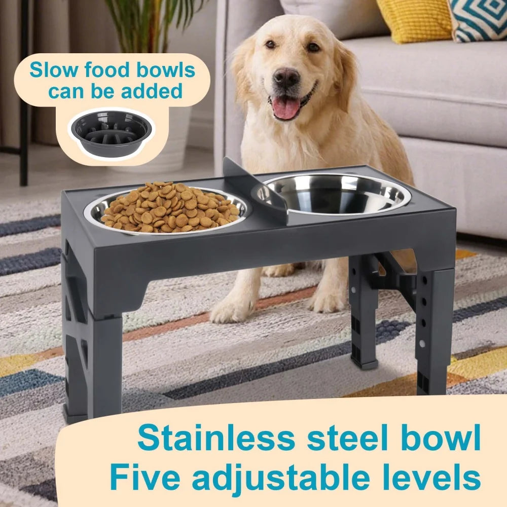 Foldable Elevated Dog Feeder Bowls 5-Height Adjustable Raised Stand with Bowls Foldable Food Stand for Small Medium Large Dogs