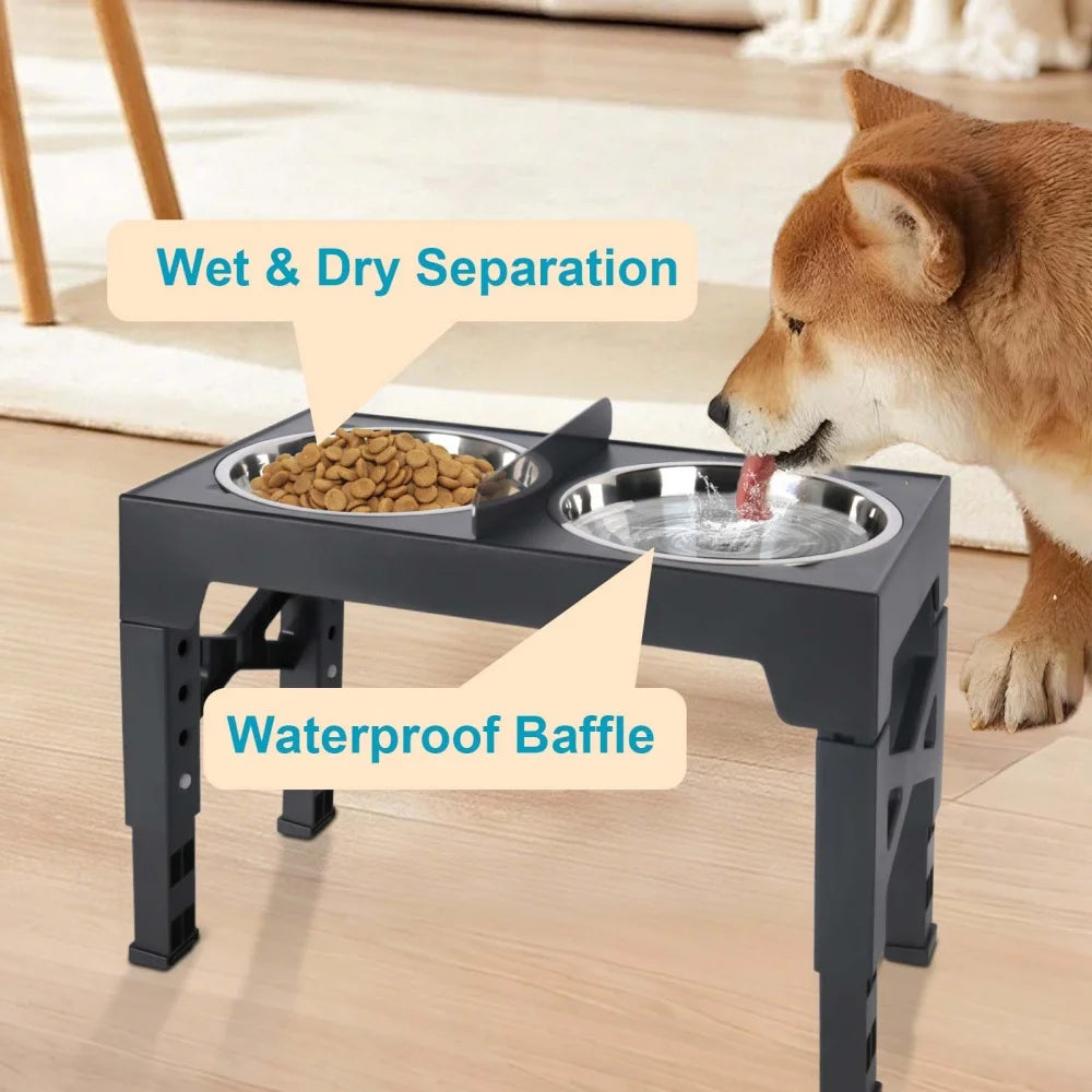 Foldable Elevated Dog Feeder Bowls 5-Height Adjustable Raised Stand with Bowls Foldable Food Stand for Small Medium Large Dogs