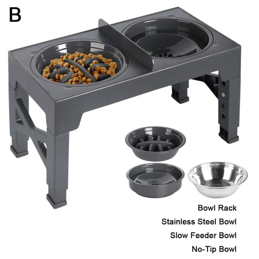 Foldable Elevated Dog Feeder Bowls 5-Height Adjustable Raised Stand with Bowls Foldable Food Stand for Small Medium Large Dogs