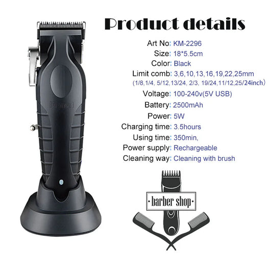 KM2296 Kemei Original Professional Rechargeable Hair Trimmer Adjustable Hair Clipper
