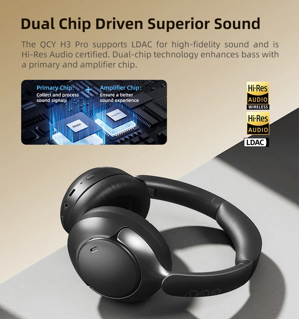 QCY H3 Pro ANC Wireless Bluetooth Headphone Hi-Res Spatial Audio Earphone