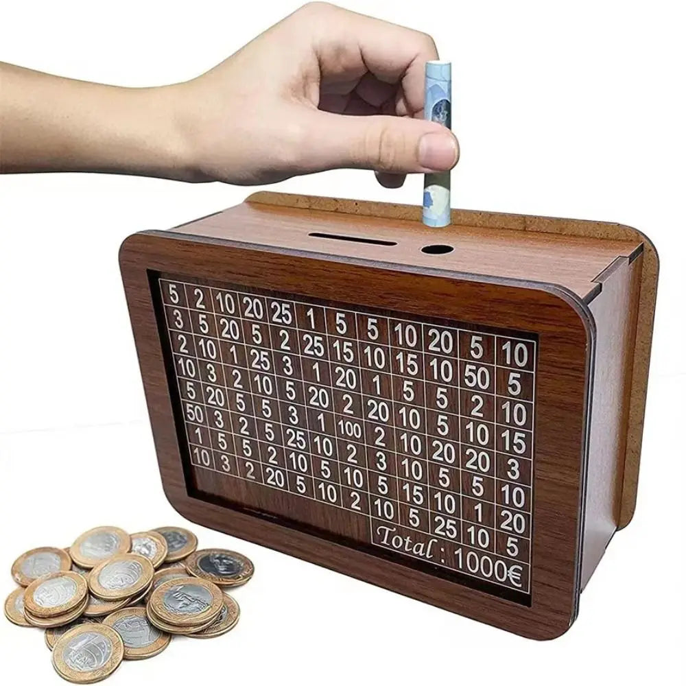 1000/3000/5000/10000 Euro Money Box Wooden Piggy Bank Reusable Money Cash Storage