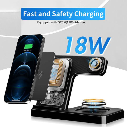 3 In 1 Wireless Charging Station Magnetic Fast Charging 18W Foldable
