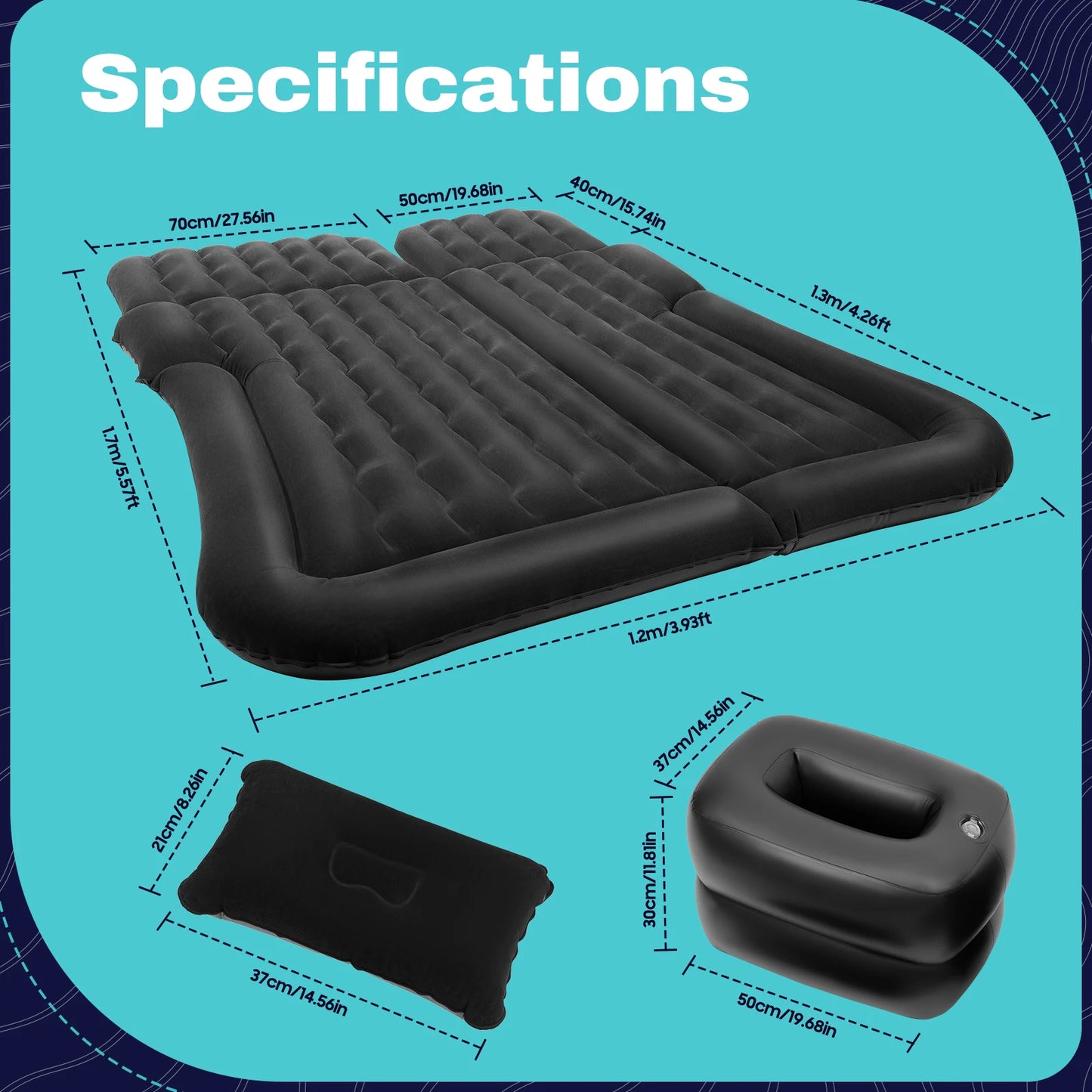 Universal Foldable Inflatable Bed Portable Mattress Set Car Back Seat Sleeping with pillows