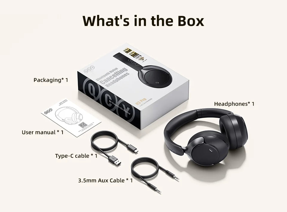 QCY H3 Pro ANC Wireless Bluetooth Headphone Hi-Res Spatial Audio Earphone